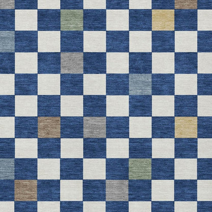 3' X 5' Navy Blue And Gray Geometric Washable Indoor Outdoor Area Rug HomeRoots