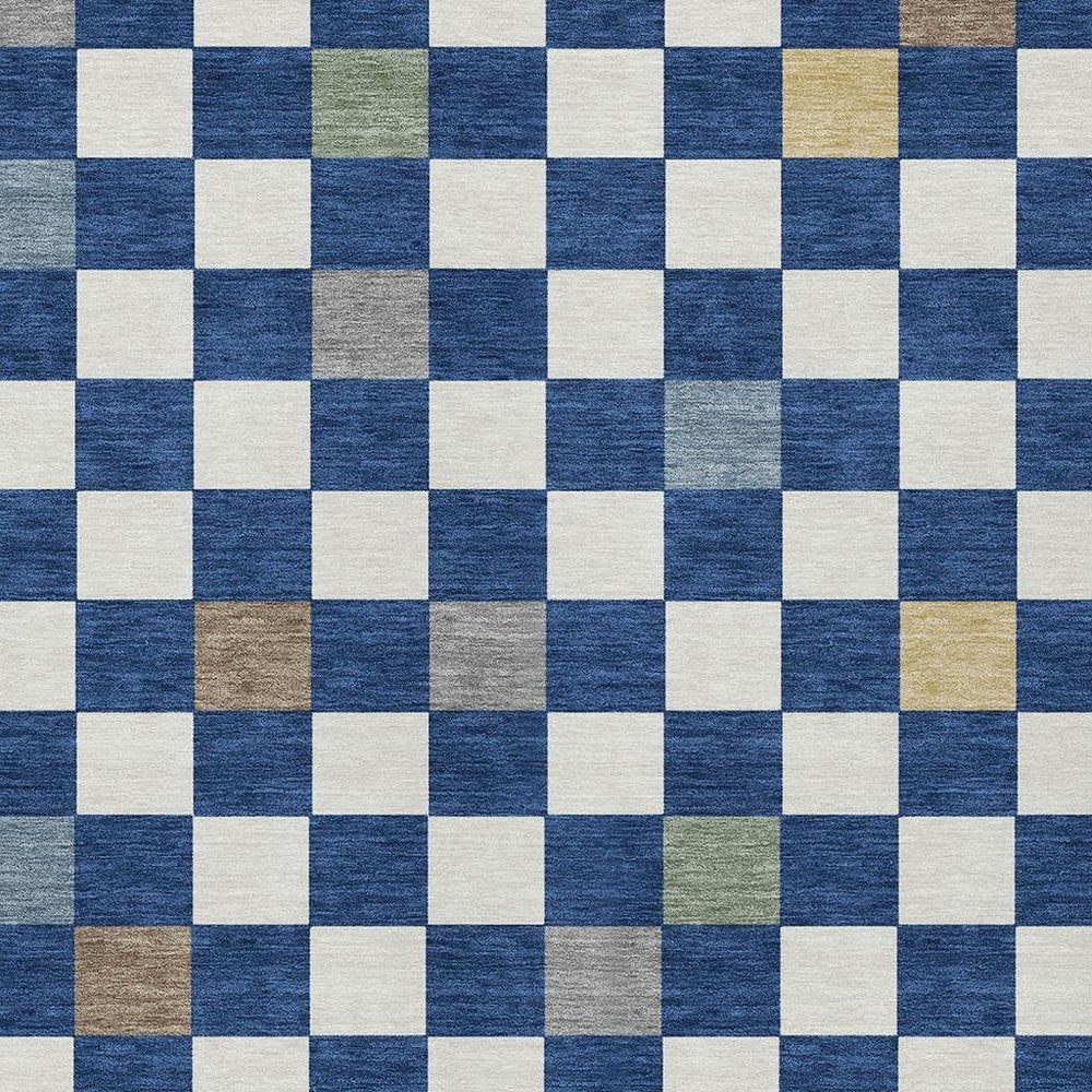 3' X 5' Navy Blue And Gray Geometric Washable Indoor Outdoor Area Rug — view 8