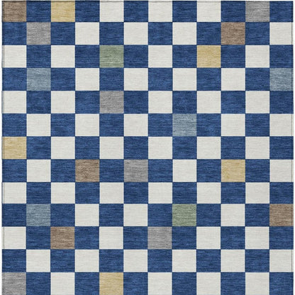 3' X 5' Navy Blue And Gray Geometric Washable Indoor Outdoor Area Rug HomeRoots