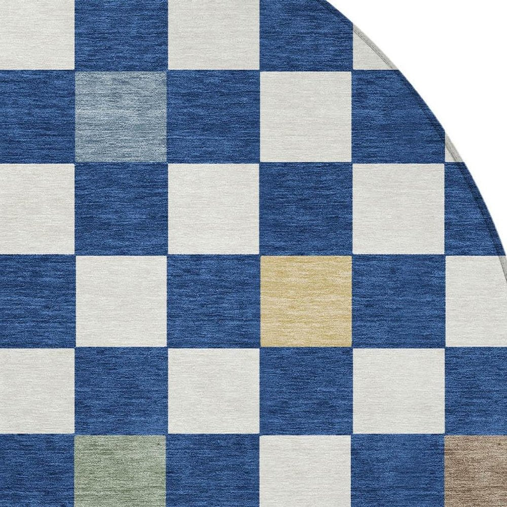 8' Navy Blue And Gray Round Geometric Washable Indoor Outdoor Area Rug — view 7