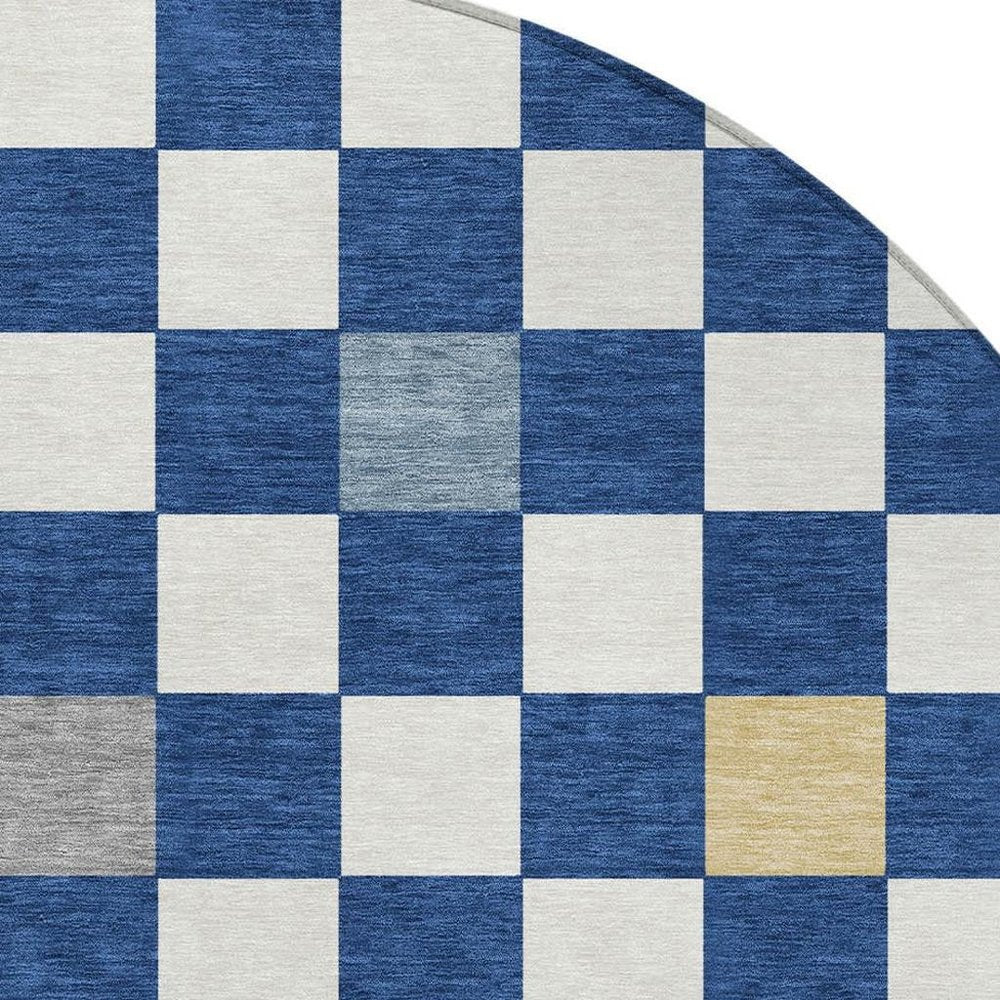 8' Navy Blue And Gray Round Geometric Washable Indoor Outdoor Area Rug — view 4