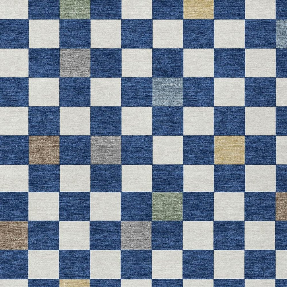 8' X 10' Navy Blue And Gray Geometric Washable Indoor Outdoor Area Rug HomeRoots