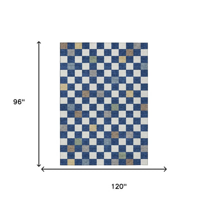 8' X 10' Navy Blue And Gray Geometric Washable Indoor Outdoor Area Rug HomeRoots