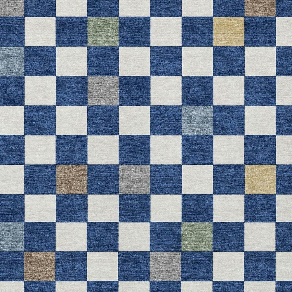 8' X 10' Navy Blue And Gray Geometric Washable Indoor Outdoor Area Rug — view 8