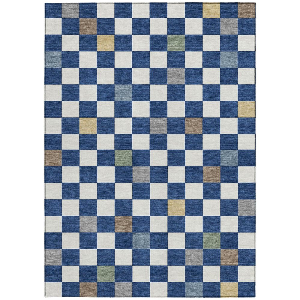 8' X 10' Navy Blue And Gray Geometric Washable Indoor Outdoor Area Rug — view 9