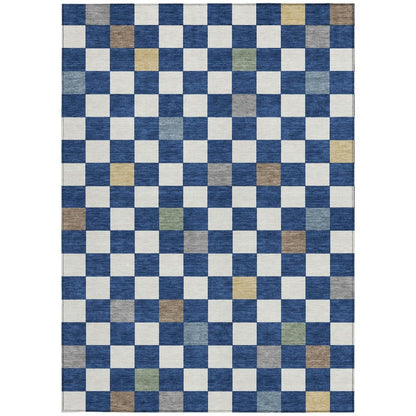 8' X 10' Navy Blue And Gray Geometric Washable Indoor Outdoor Area Rug HomeRoots