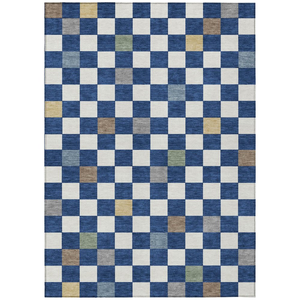 8' X 10' Navy Blue And Gray Geometric Washable Indoor Outdoor Area Rug — view 1