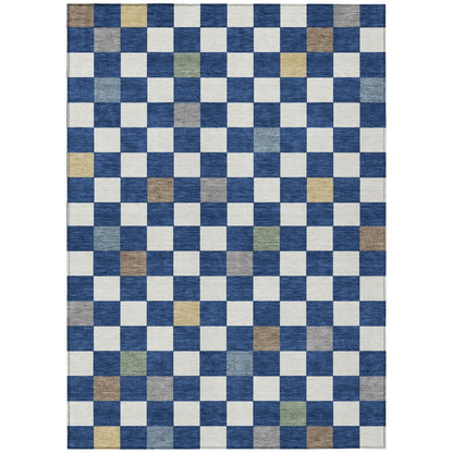 8' X 10' Navy Blue And Gray Geometric Washable Indoor Outdoor Area Rug HomeRoots