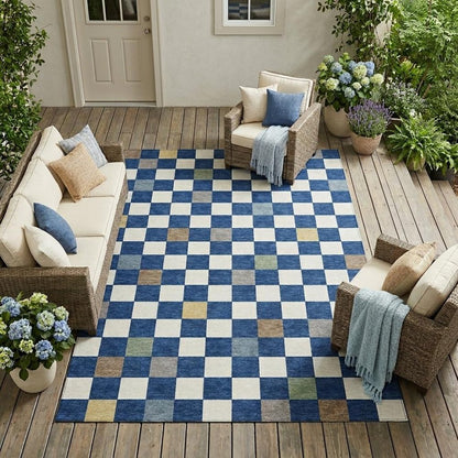 8' X 10' Navy Blue And Gray Geometric Washable Indoor Outdoor Area Rug HomeRoots