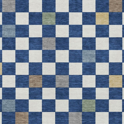 9' X 12' Navy Blue And Gray Geometric Washable Indoor Outdoor Area Rug HomeRoots