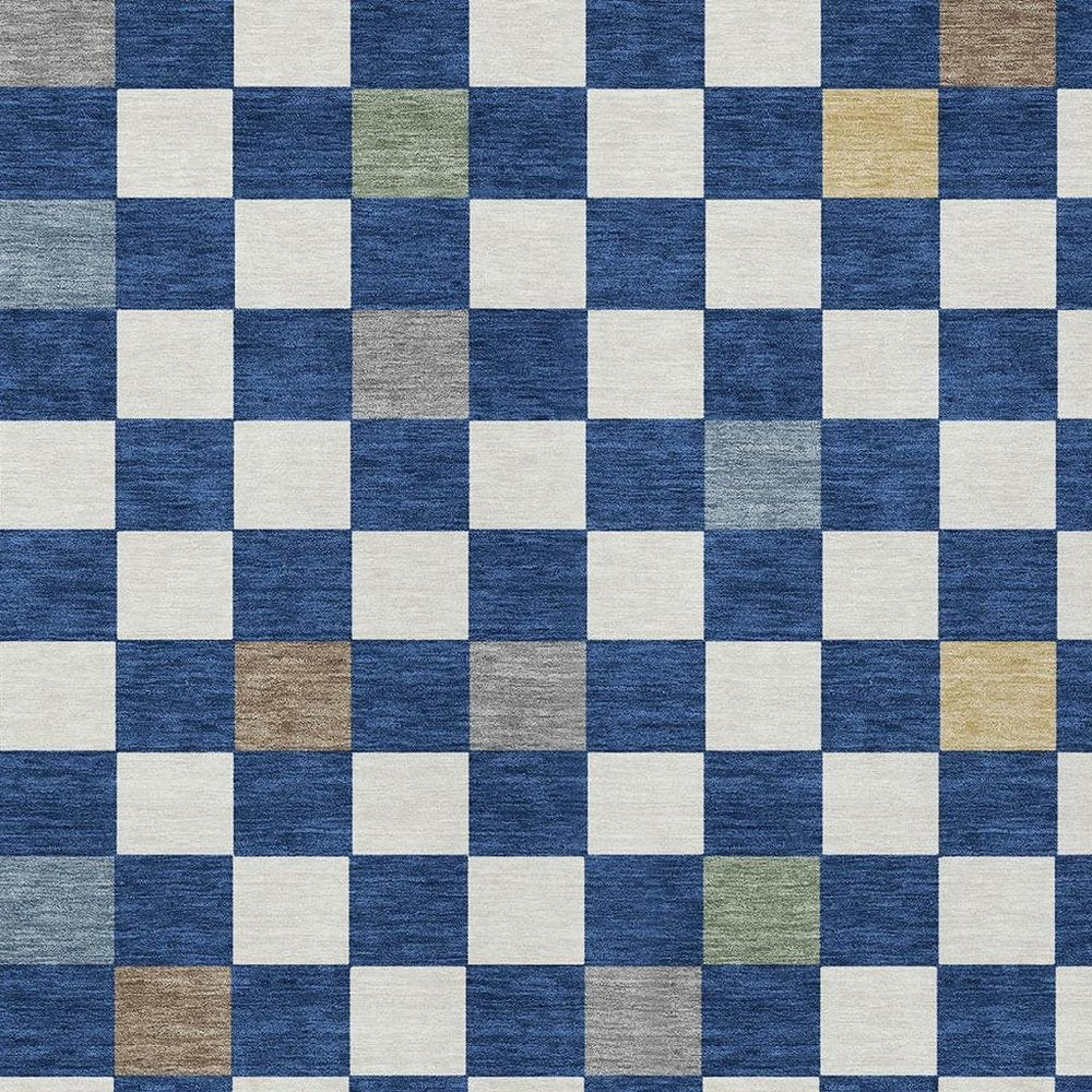 9' X 12' Navy Blue And Gray Geometric Washable Indoor Outdoor Area Rug — view 8