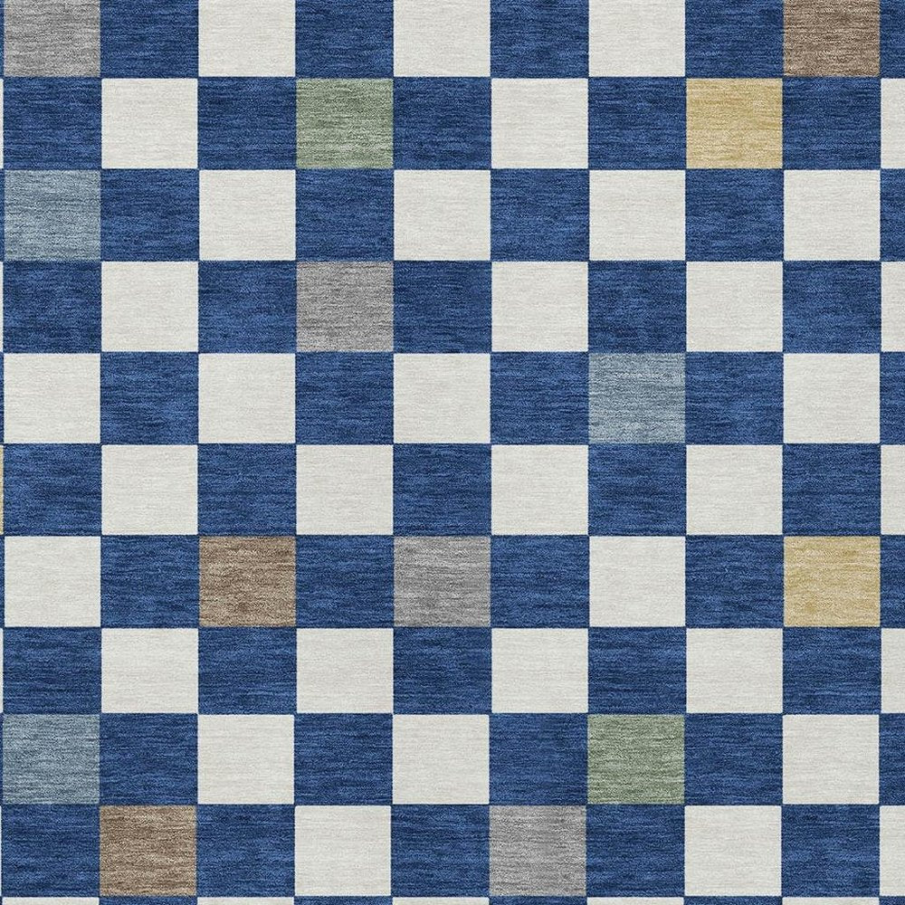 10' X 14' Navy Blue And Gray Geometric Washable Indoor Outdoor Area Rug HomeRoots