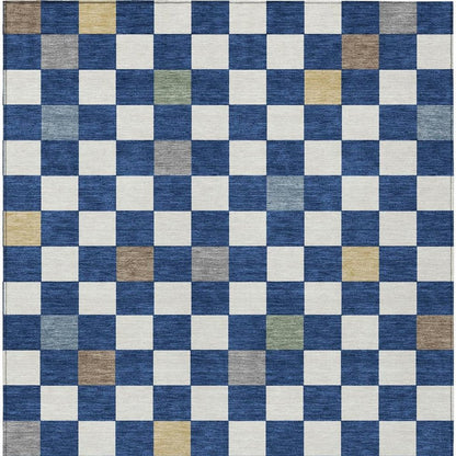 10' X 14' Navy Blue And Gray Geometric Washable Indoor Outdoor Area Rug HomeRoots