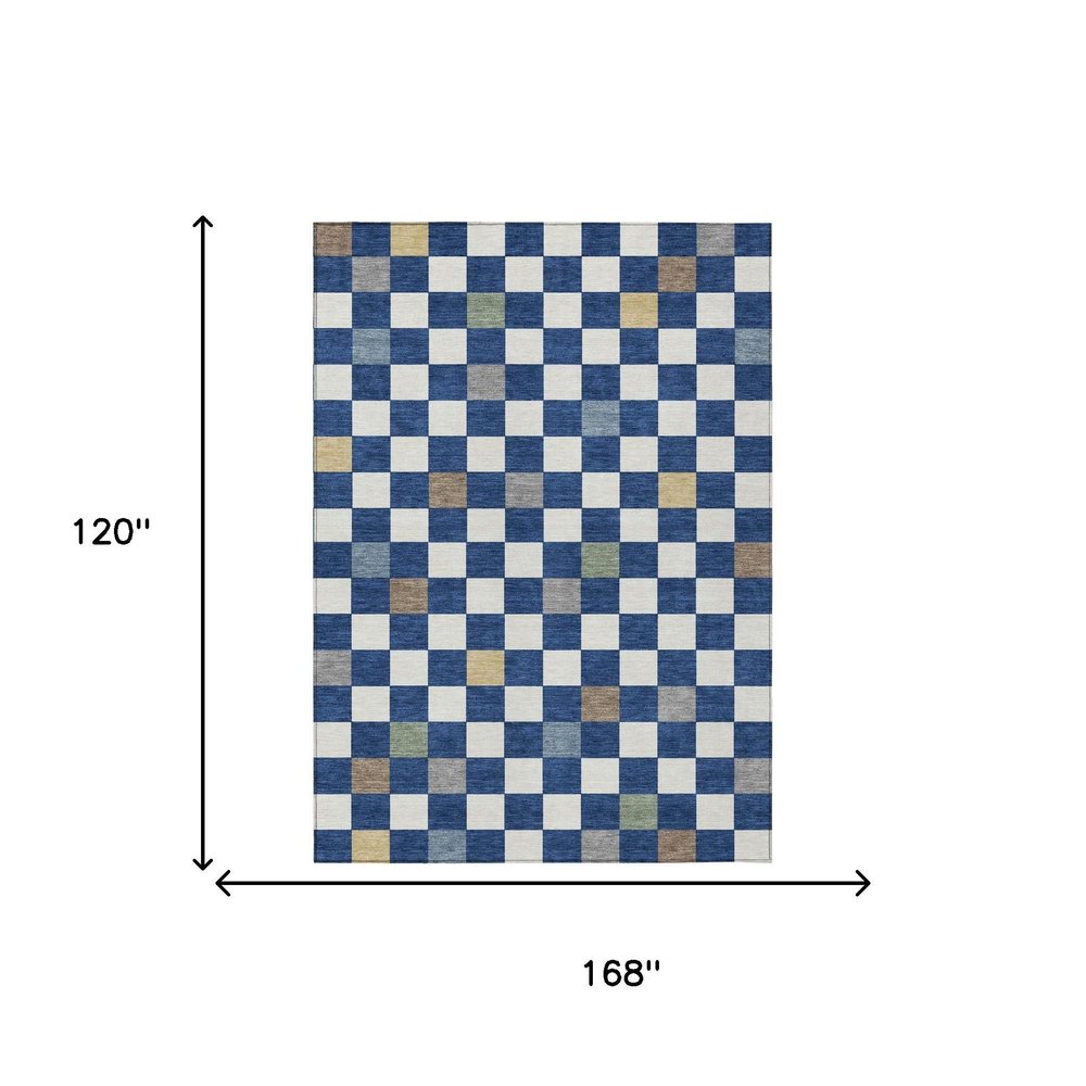 10' X 14' Navy Blue And Gray Geometric Washable Indoor Outdoor Area Rug — view 6
