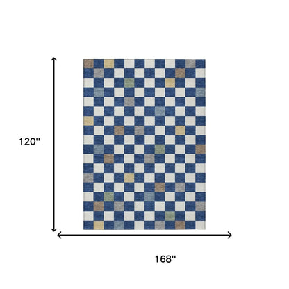 10' X 14' Navy Blue And Gray Geometric Washable Indoor Outdoor Area Rug HomeRoots