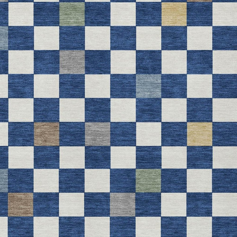 10' X 14' Navy Blue And Gray Geometric Washable Indoor Outdoor Area Rug HomeRoots