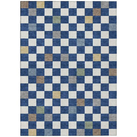 10' X 14' Navy Blue And Gray Geometric Washable Indoor Outdoor Area Rug