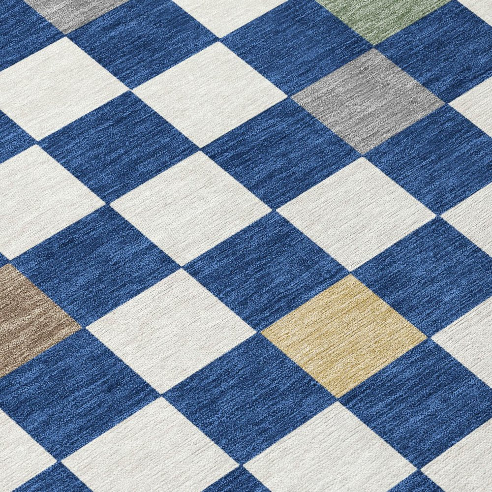 10' X 14' Navy Blue And Gray Geometric Washable Indoor Outdoor Area Rug — view 3