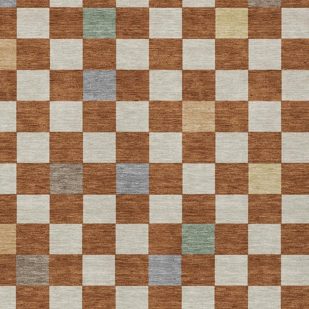 3' X 5' Orange And Gold Geometric Washable Indoor Outdoor Area Rug — view 4