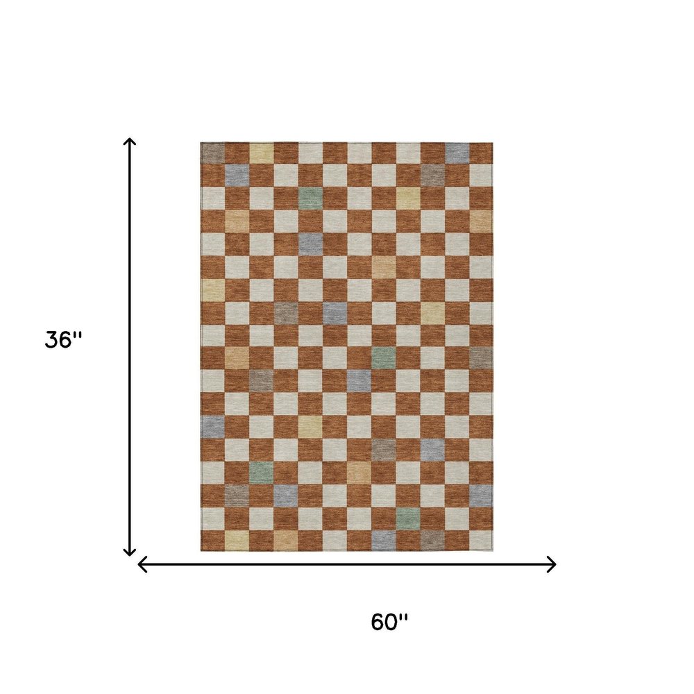 3' X 5' Orange And Gold Geometric Washable Indoor Outdoor Area Rug — view 6