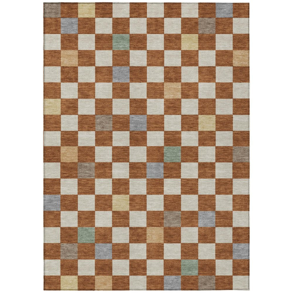 3' X 5' Orange And Gold Geometric Washable Indoor Outdoor Area Rug — view 1