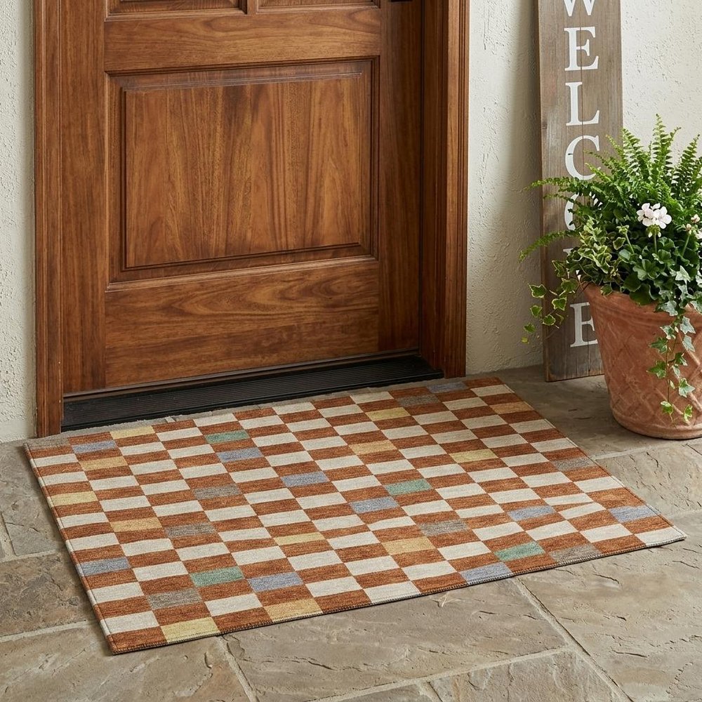 3' X 5' Orange And Gold Geometric Washable Indoor Outdoor Area Rug — view 7