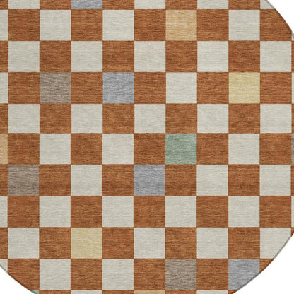 8' Orange And Gold Round Geometric Washable Indoor Outdoor Area Rug HomeRoots