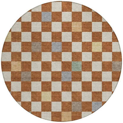 8' Orange And Gold Round Geometric Washable Indoor Outdoor Area Rug HomeRoots