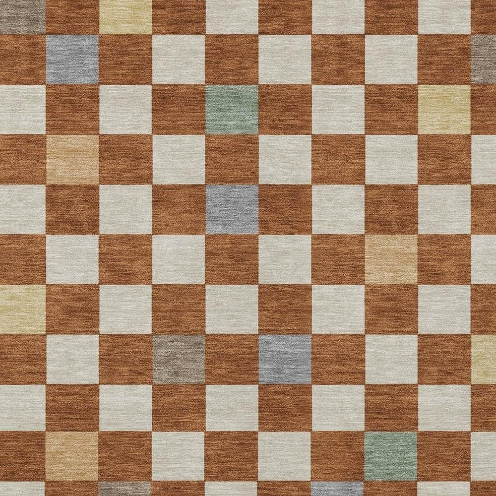 8' X 10' Orange And Gold Geometric Washable Indoor Outdoor Area Rug — view 4