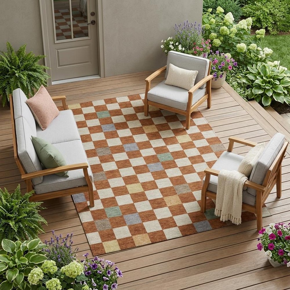 8' X 10' Orange And Gold Geometric Washable Indoor Outdoor Area Rug HomeRoots