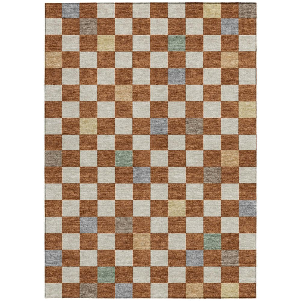 9' X 12' Orange And Gold Geometric Washable Indoor Outdoor Area Rug — view 5