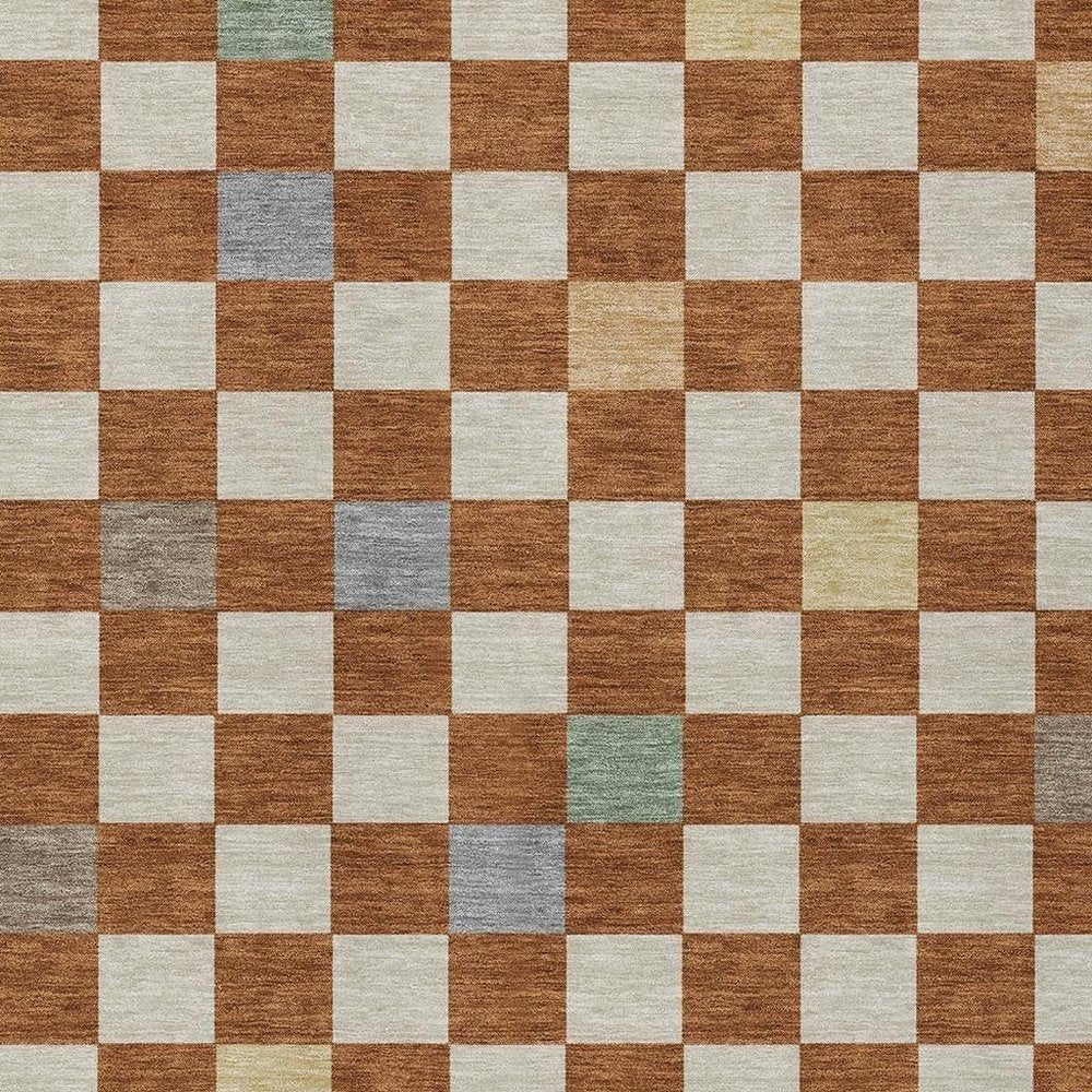 9' X 12' Orange And Gold Geometric Washable Indoor Outdoor Area Rug — view 8