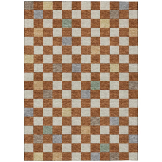 9' X 12' Orange And Gold Geometric Washable Indoor Outdoor Area Rug