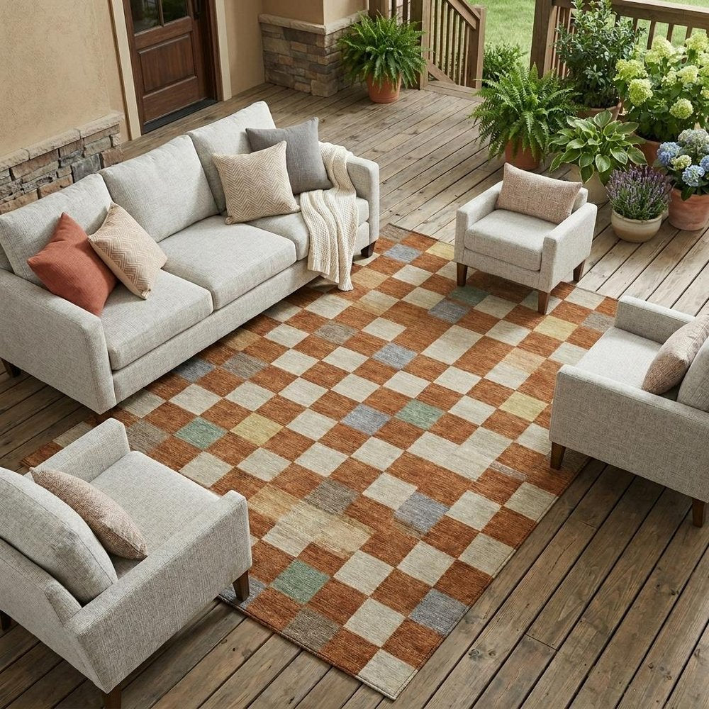9' X 12' Orange And Gold Geometric Washable Indoor Outdoor Area Rug HomeRoots