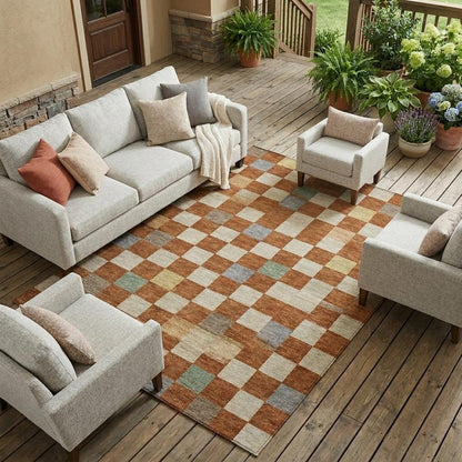 9' X 12' Orange And Gold Geometric Washable Indoor Outdoor Area Rug HomeRoots