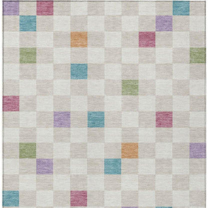 3' X 5' Pearl And Ivory Geometric Washable Indoor Outdoor Area Rug
