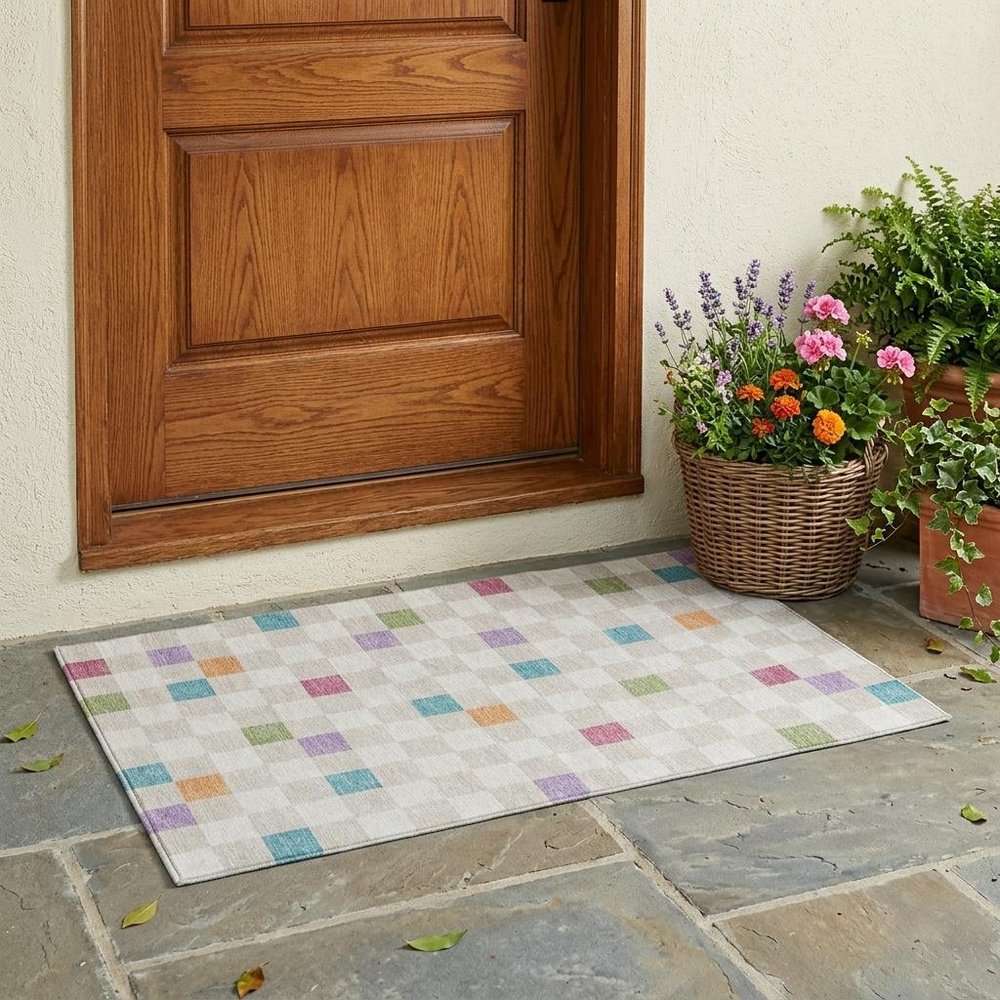 3' X 5' Pearl And Ivory Geometric Washable Indoor Outdoor Area Rug — view 7