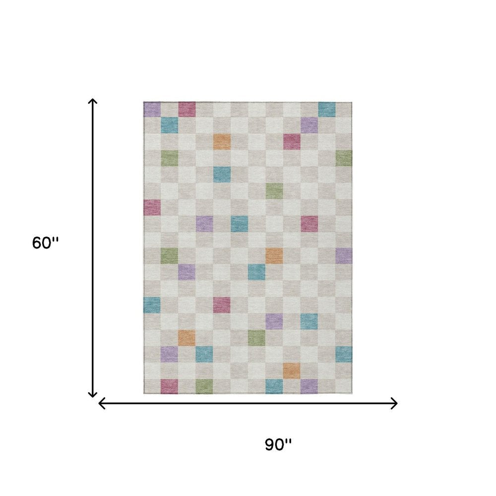 5' X 8' Pearl And Ivory Geometric Washable Indoor Outdoor Area Rug HomeRoots
