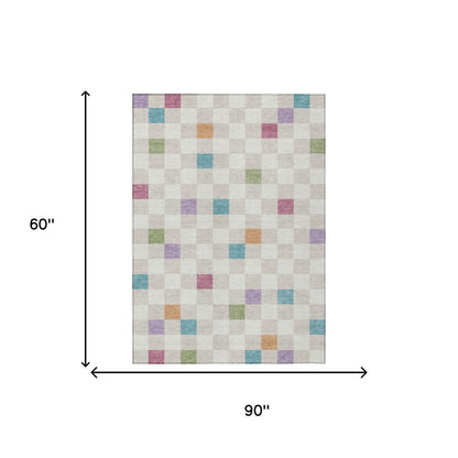 5' X 8' Pearl And Ivory Geometric Washable Indoor Outdoor Area Rug HomeRoots