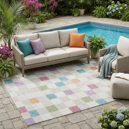5' X 8' Pearl And Ivory Geometric Washable Indoor Outdoor Area Rug HomeRoots