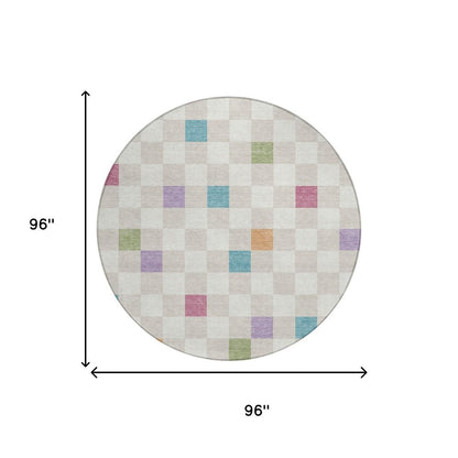 8' Pearl And Ivory Round Geometric Washable Indoor Outdoor Area Rug HomeRoots