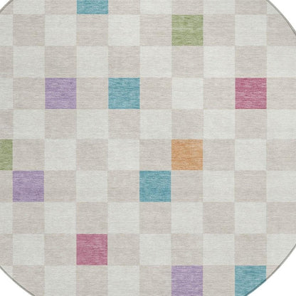 8' Pearl And Ivory Round Geometric Washable Indoor Outdoor Area Rug HomeRoots