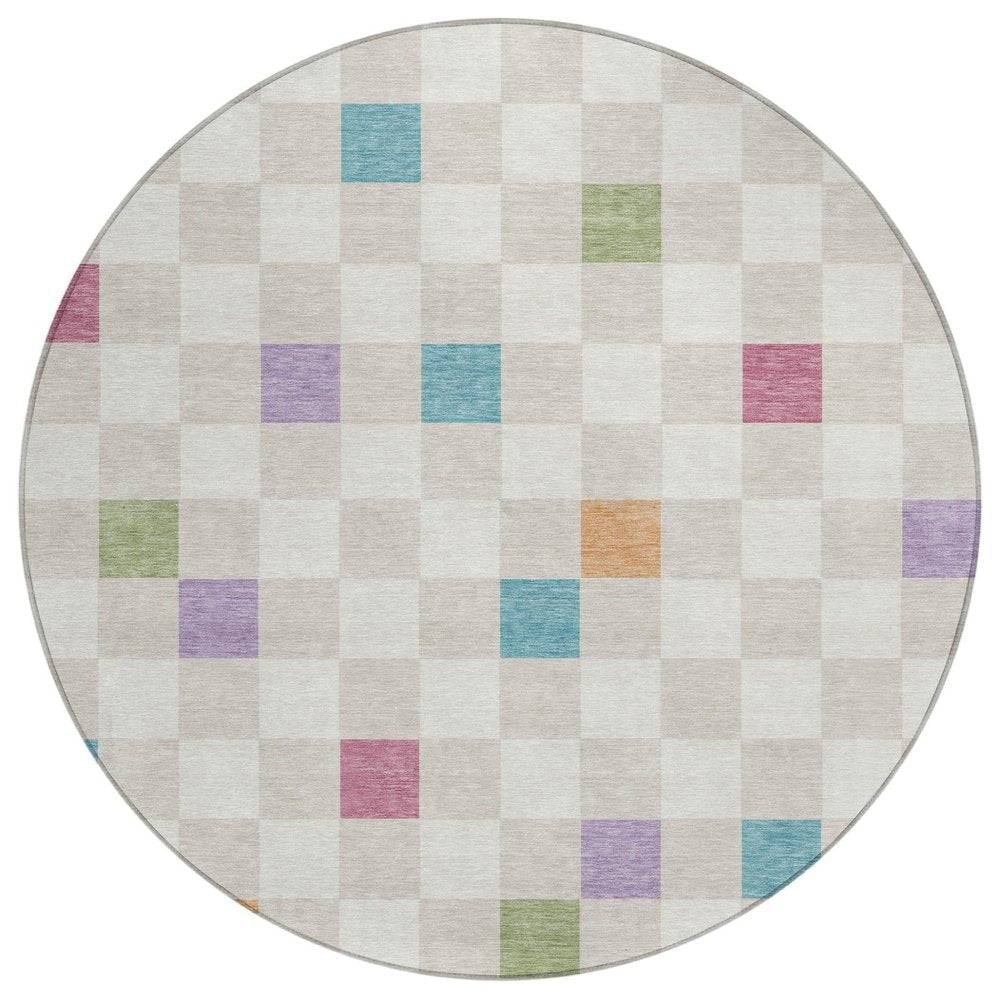 8' Pearl And Ivory Round Geometric Washable Indoor Outdoor Area Rug HomeRoots