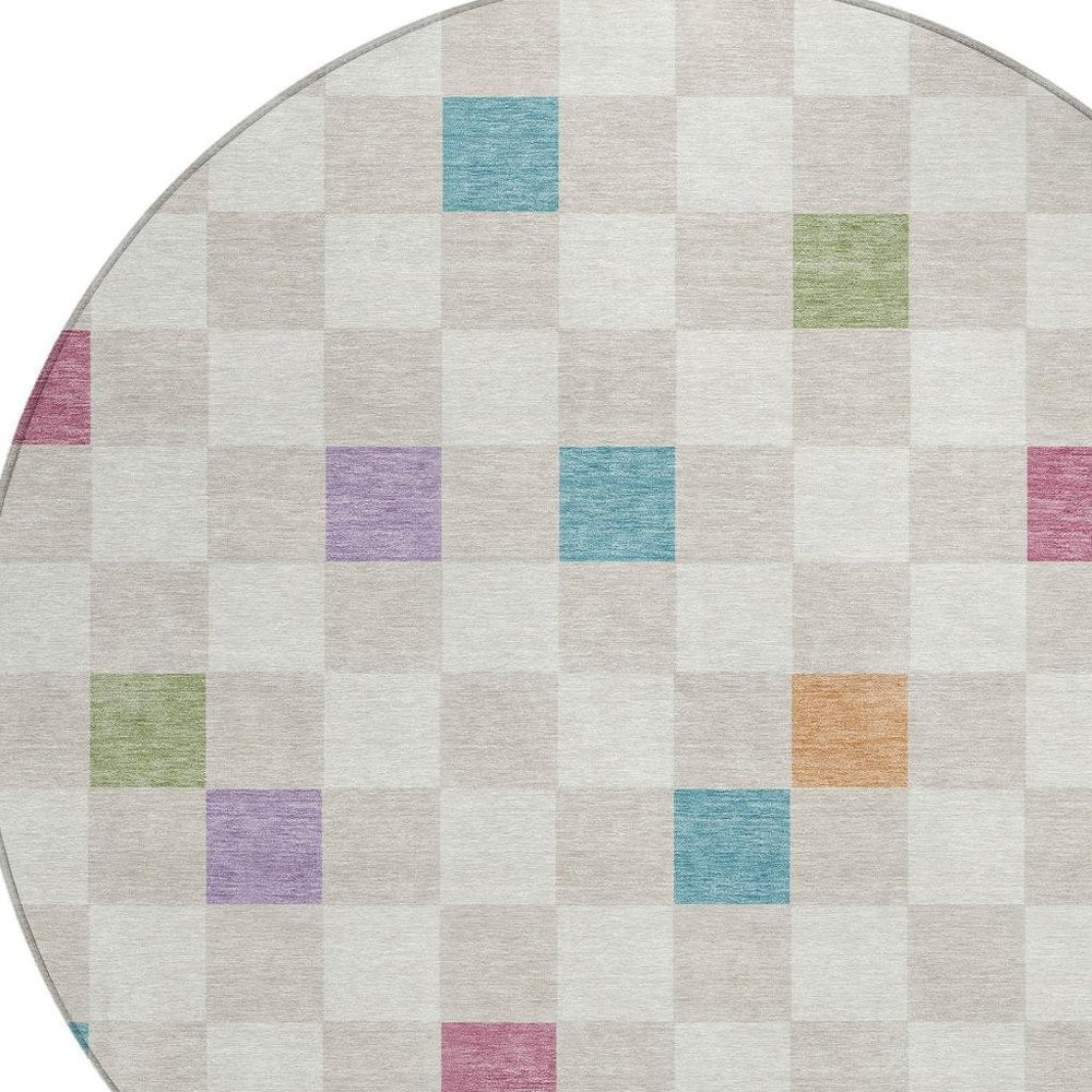 8' Pearl And Ivory Round Geometric Washable Indoor Outdoor Area Rug — view 4