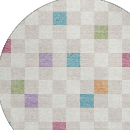 8' Pearl And Ivory Round Geometric Washable Indoor Outdoor Area Rug HomeRoots