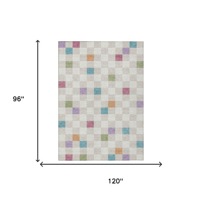 8' X 10' Pearl And Ivory Geometric Washable Indoor Outdoor Area Rug