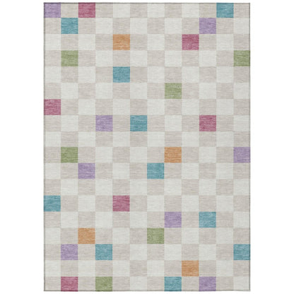8' X 10' Pearl And Ivory Geometric Washable Indoor Outdoor Area Rug