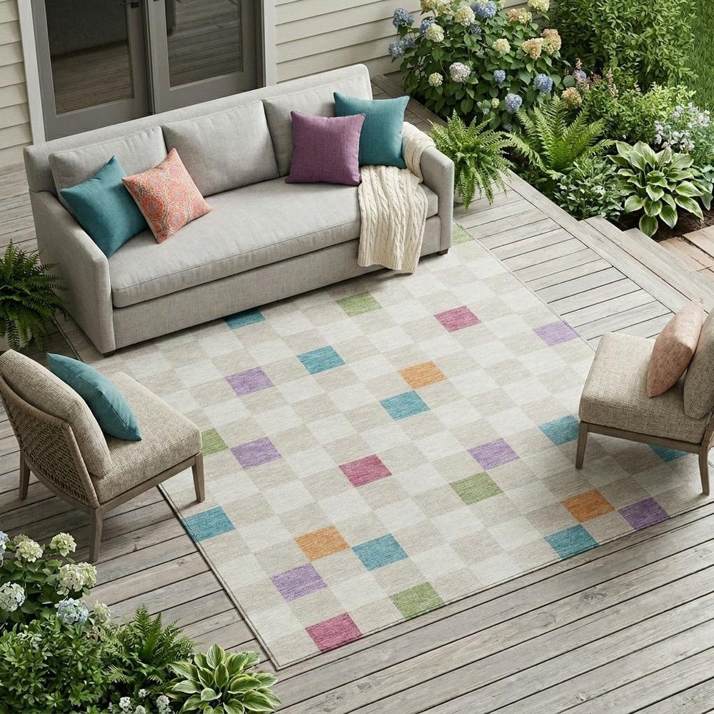 8' X 10' Pearl And Ivory Geometric Washable Indoor Outdoor Area Rug — view 7