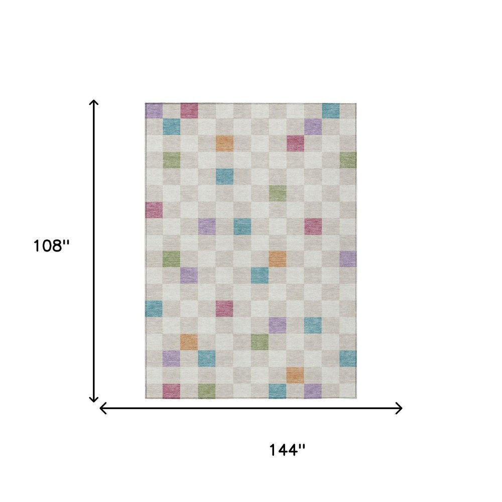 9' X 12' Pearl And Ivory Geometric Washable Indoor Outdoor Area Rug — view 6