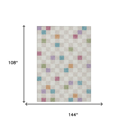 9' X 12' Pearl And Ivory Geometric Washable Indoor Outdoor Area Rug HomeRoots